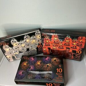 Lot Of 3 Vintage 2001 Halloween String Lights Plastic Pumpkins Skulls‎ Spiders